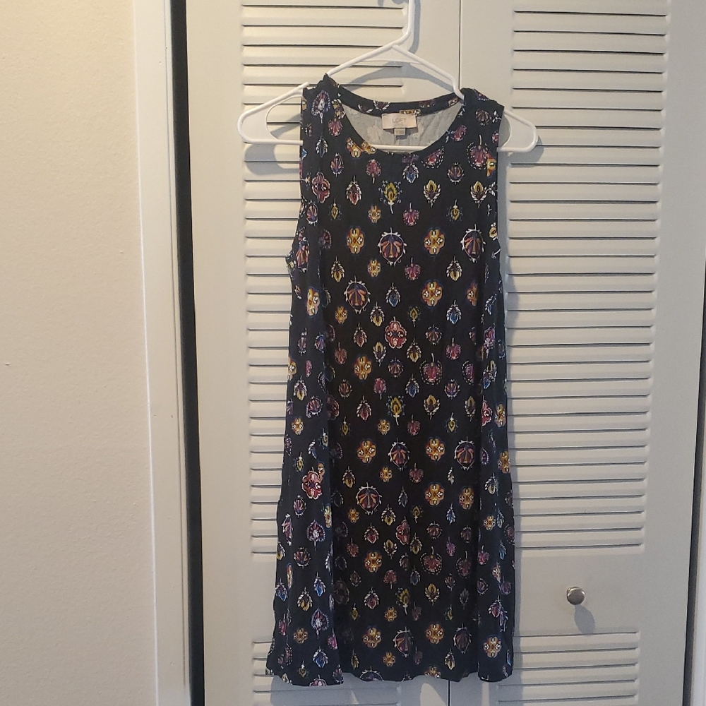 LOFT Navy Dress with Multicolor Floral Accents 18" PTP